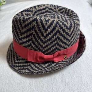 BCBG Hat Womens Fedora Angora Blend Tweed Brown Black Business Casual